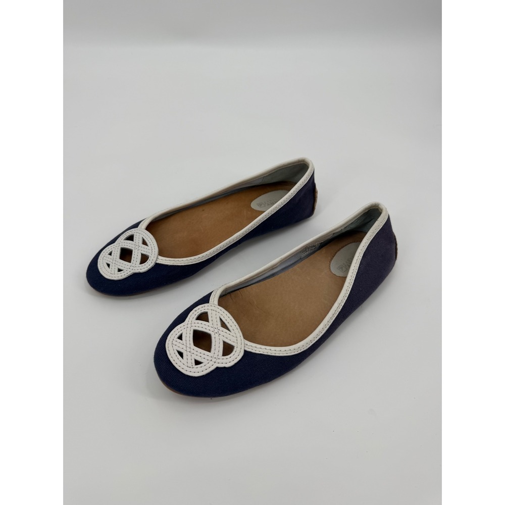 Sperry Top-Sider Womens Navy Blue Canvas White Medallion Ballet Flats Size 8